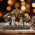 sopuatsre Nativity Scene with Lights, Sculpted Hand Painted Nativity Sets Resin Figure, First Christmas Story Decoration Holy Family Manger Little People Nativity Set for Indoor Mantle Shelf Tabletop