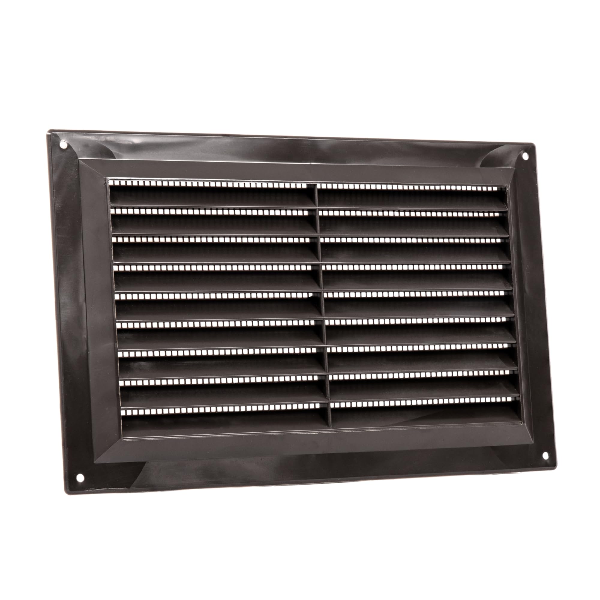 Map Plastic Louvre Air Vent with Flyscreen 9" x 6" (229mm x 150mm), Double Brick Grille Cover, Brown