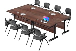 HSHBDDM Conference Table, Folding Conference Room Tables With Flip-Top Design, With Caster Rectangular Modular Conference Room Table, for Office Conference Room Training Room 47x20x30in( WxDxH) 4PCS-Walnut