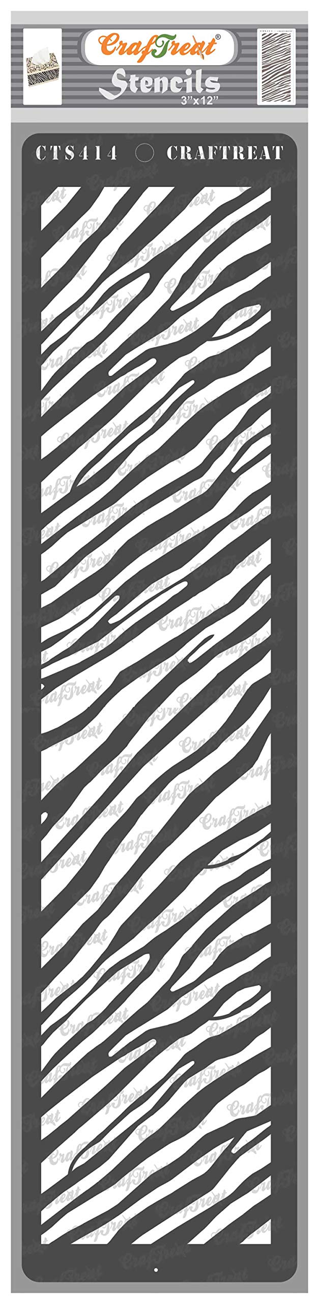 CrafTreat Reusable Zebra Print Stencil for Painting on Wood, Canvas, Paper, Fabric, Floor, Wall and Tile - Zebra Skin - Size:3x12 Inch - DIY Art and Craft Stencils for Borders - Animal Skin Stencil