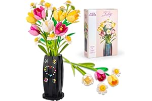 OKKIDY Flower Bouquet Building Set with Vase,1250pcs DIY Building Blocks Botanical Collection for Home Decor, Artificial Tulip Flowers Building Blocks for Adults, Ideal Gift for Valentine's Day Mother's Day
