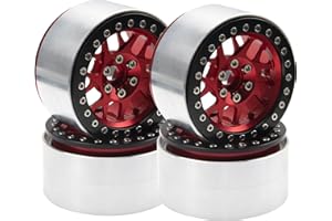 4Pack HIRCQOO Metal 2.2 inch Beadlock Wheel Rims 12 Hex Hubs Compatible with Axial SCX10 90046 SCX10-III Redcat Gen7 D90 Traxxas TRX4 Tamiya CC01 1/10 RC Crawler (Red)