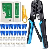 Solsop RJ45 Crimp Tool Kit LAN Cable Tester Cat5 Cat5e Crimping Tool Kit for RJ22, RJ11/RJ12 and RJ45, Cut and Strip Tool wit