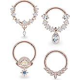 Vsnnsns Septum Rings 16G Stainless Surgical Steel Septum Piercing Jewelry Clicker Septum Rings Hinged Segment Septum Nose Rings Hoop Piercing Jewelry for Women Men Silver Black Rose Gold 10mm