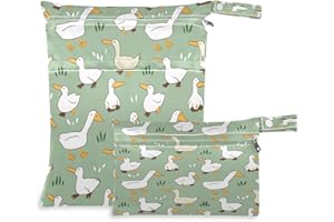 Kigai Cute Goose Wet Bag with Zippered Pockets 2pcs Waterproof Reusable Wet Dry Bag for Cloth Diaper, Baby Items, Swimsuit & 