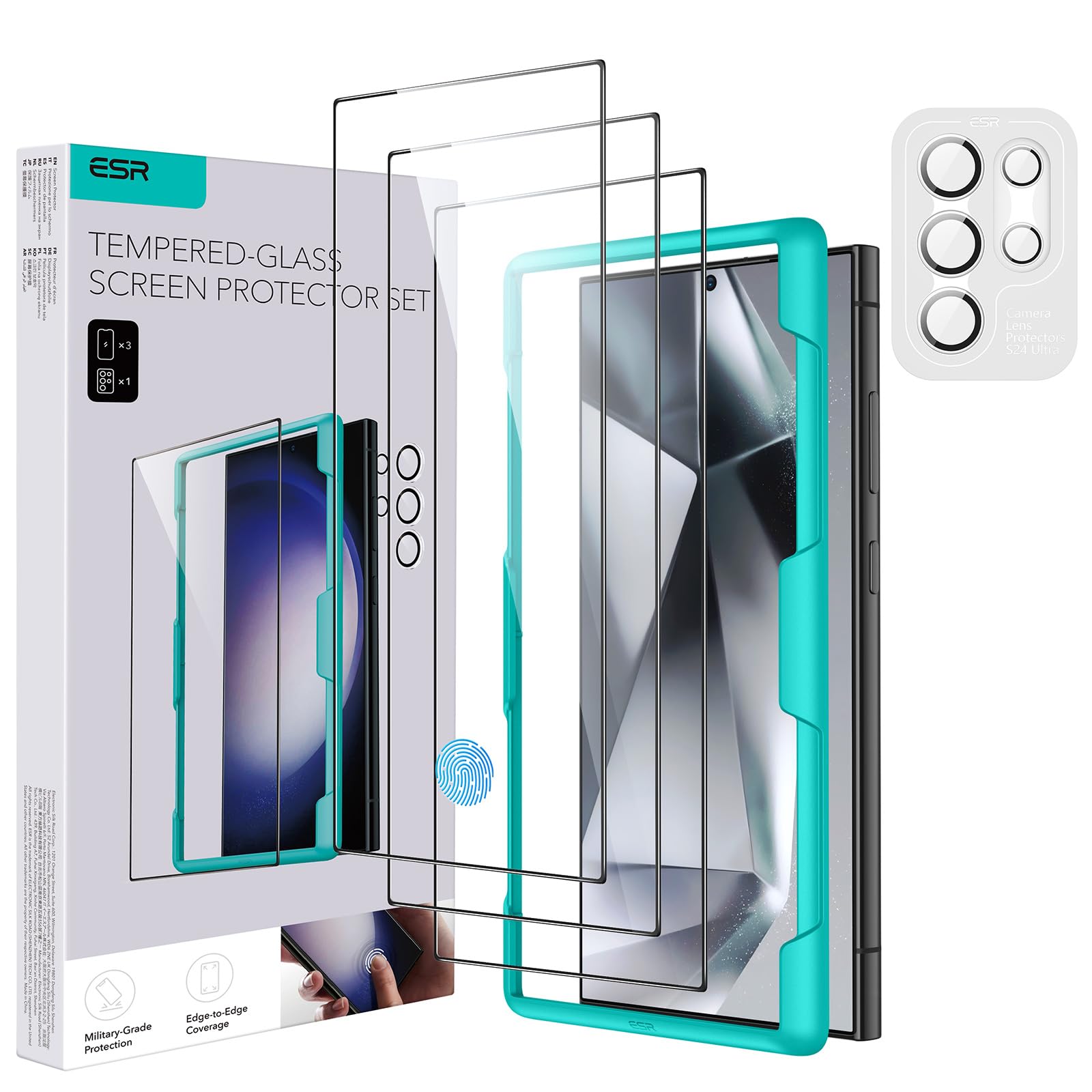 ESR for Samsung Galaxy S24 Ultra Screen Protector, 3pcs HD Tempered Glass Screen Protectors and 1pcs Lens Protectors, Military-Grade Protection, Ultra Tough, Scratch Resistant