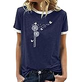 BAOKUAN Womens Summer Flower Graphic Tee Hort Sleeves Casual Round Neck Loose Fit Tops