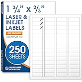 1 3/4" X 2/3" Matte White Printable Labels for Inkjet and Laser Printers - 250 Sheets, 15000 Custom Stickers for Return Address Labels, Price Tags, File Folders - Spartan Industrial Template R003