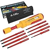 FIRSTINFO VDE Insulated Torque Screwdriver Set 10-50 in-lbs with 8 Bits | Interchangeable, Precision Certified Torque Limiting, Including Slotted/Phillips/Pozi Blades, Made in Taiwan, H5287