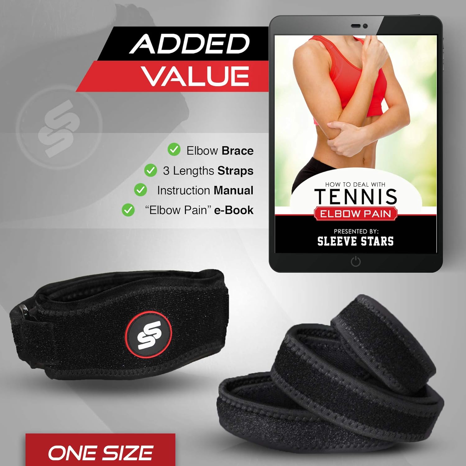 Sleeve Stars Tennis Elbow Brace with Compression Pad for Men & Women; Counterforce Tendonitis Elbow Strap for Tennis & Golfer's Elbow Pain Relief, Fits 9"-23", 3 Straps Included - (Single): Sports & Outdoors