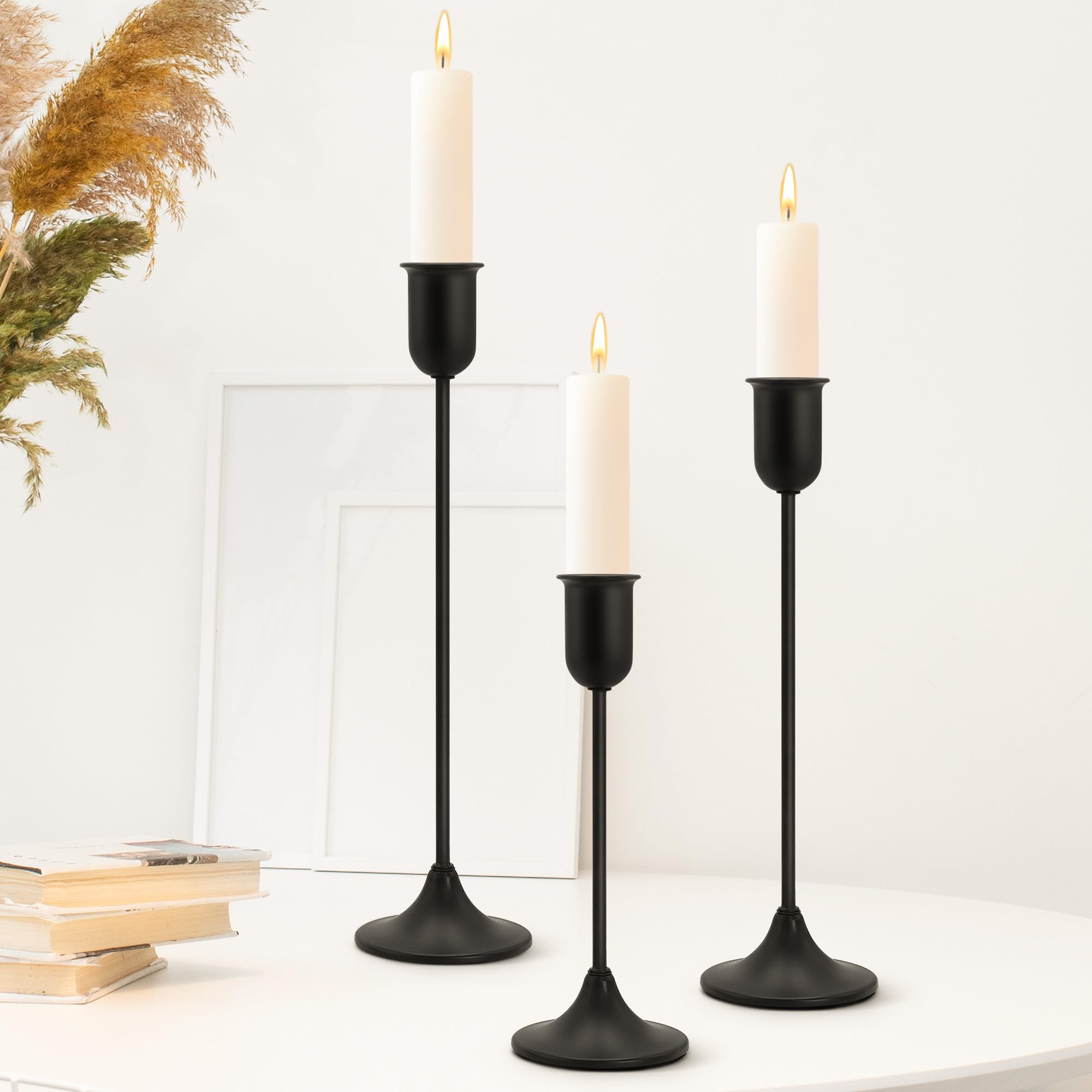 Photo 1 of ***1 IS BROKEN***EAST FLAME Candle Holder - 3 PCS Candlestick Holders - Vintage Candle Stick Holder - Modern Decorative Centerpiece - Cozy Atmosphere Gift for Home Decor, Wedding, Black Taper***1 IS BROKEN***