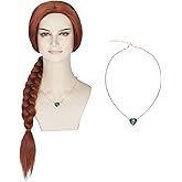 Yan Dream Women Princess Long Auburn Braided Wig and Necklace Cosplay Party Wig