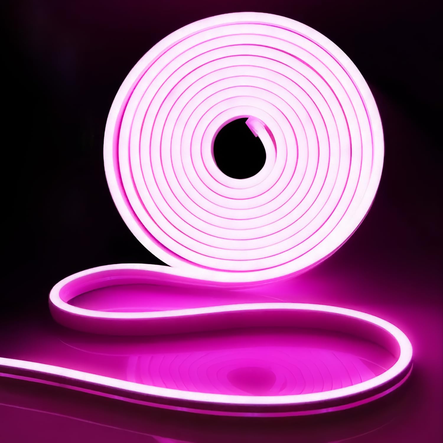 Photo 1 of iNextStation 12V Pink LED Strip Lights 16.4FT, Flexible Silicone Neon Rope Light, Waterproof, Cuttable, Dimmable & Linkable, for Cabinet, Ceiling, Wall, Bedroom, Kitchen, Garage (No Adapter)