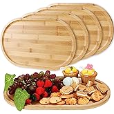 Tanlade 4 Pieces Bamboo Oval Serving Tray, 16 x 10 Inch, Rustic Wooden Trays for Crafts, Desserts, Tea, Coffee, Candy