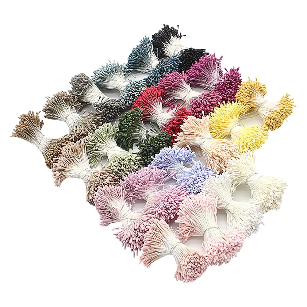 JIHUOO 1800 Pcs 1mm Double Head Flower Stamen Pistil Multicolor Artificial Floral Stamen for Card Making Decoratiaon