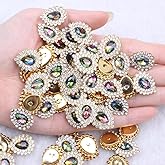 30 Pcs Sew On Rhinestone 7x10mm Tear Drop Flatback Crystal Glass Metal Gold Setting Gems for Wedding Clothes Dress Jeans Crafts Decoration (3 Colorful)
