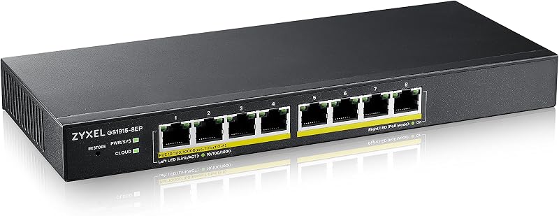 Zyxel 8 Port PoE Switch Smart Managed Gigabit Ethernet 8x PoE+ 60W NebulaFlex