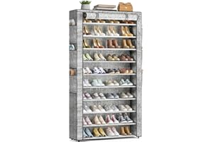 OYREL 10 Tier Shoe Rack Grey Shoe Storage Large Capacity 50-56 Pairs Beautiful Tall Shoe Shelf Shoe Storage Cabinet Shoe Rack