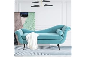 Vaztrlus Chaise Lounge Indoor Light Blue Velvet 71'' with Scroll Arms Wave Back Lounge Chair Fainting Couch Comfort Simplistic Spirituality for Bedroom Office Living Room(Light Blue)