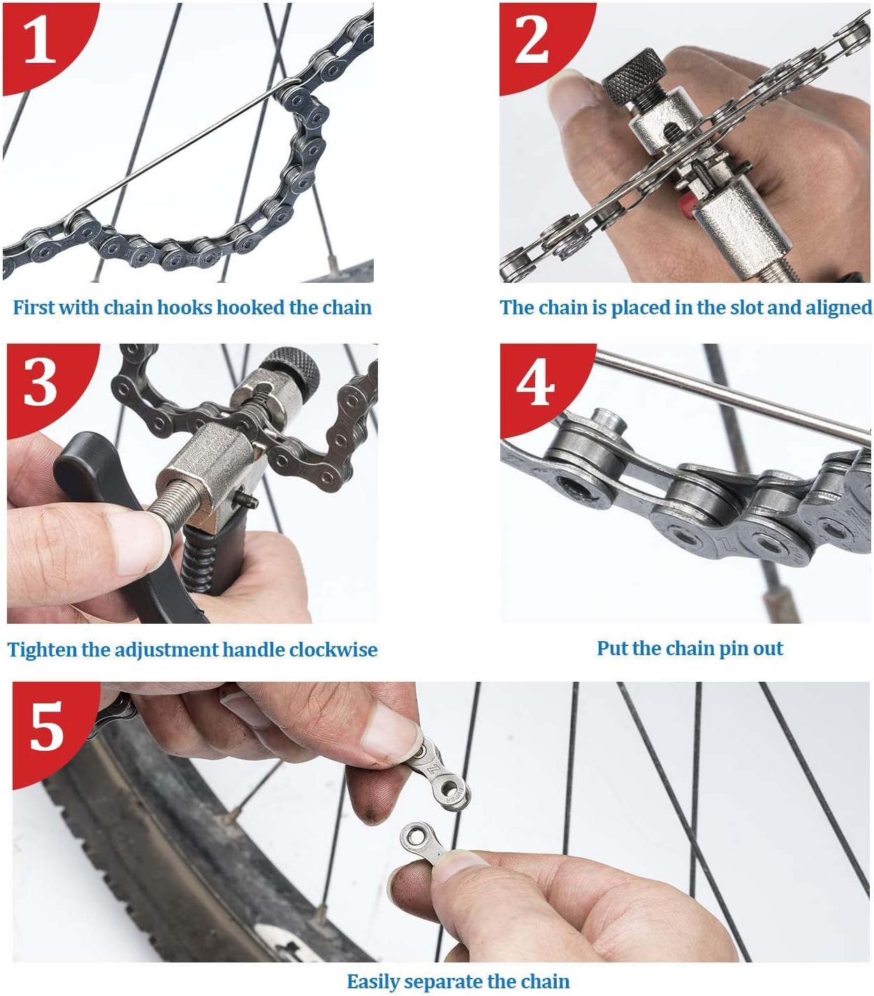 Ponwec Bike Chain Tools with Chain Hook Chain Cutter Bike Link Plier Chain Wear Indicator Tool + 3 Pairs Bicycle Missing Links, Road and Mountain Bike Chain Repair Tools for All Models of Bike Chains : Sports & Outdoors