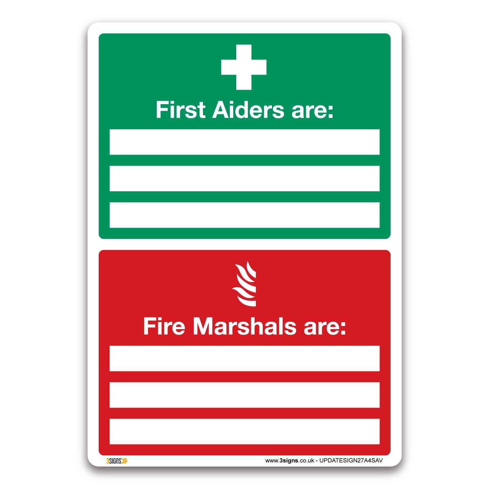 Promote First Aid and Fire Safety with First Aiders Are Fire Marshals Are Sign - A4 (297 x 210mm) Self-adhesive Vinyl - Ensure Emergency Safety in Your Workplace — image 1