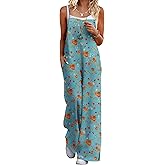 Ekouaer Womens Causal Sleeveless Jumpsuits Summer Boho Wide Leg Floral Rompers Overalls with Pockets