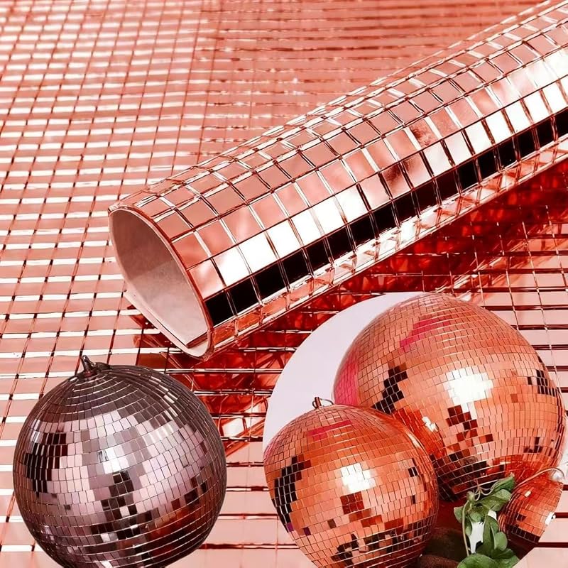 KAIYUAN 6 Sheets Rose Gold Mirror Mosaic Tiles 600pcs 5x5mm Self Adhesive DIY