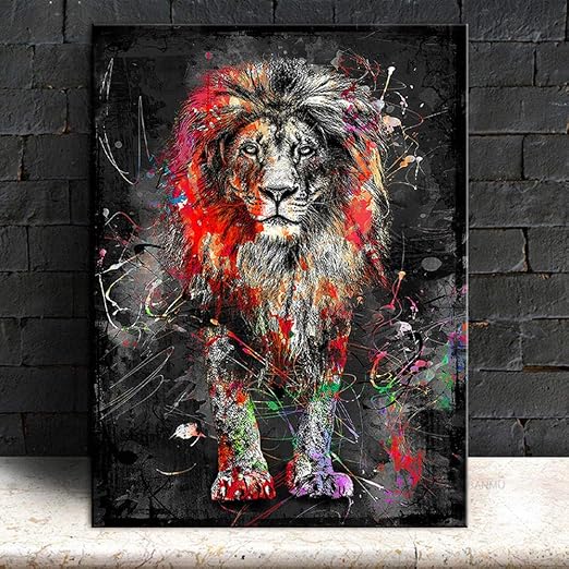 Amazon カラフルなライオンの動物の抽象絵画家の壁のアートワークのポスターキャンバス絵画の家の装飾のための現代の壁の芸術の絵 50x70cmx1ピースフレームレス ウォールステッカー オンライン通販