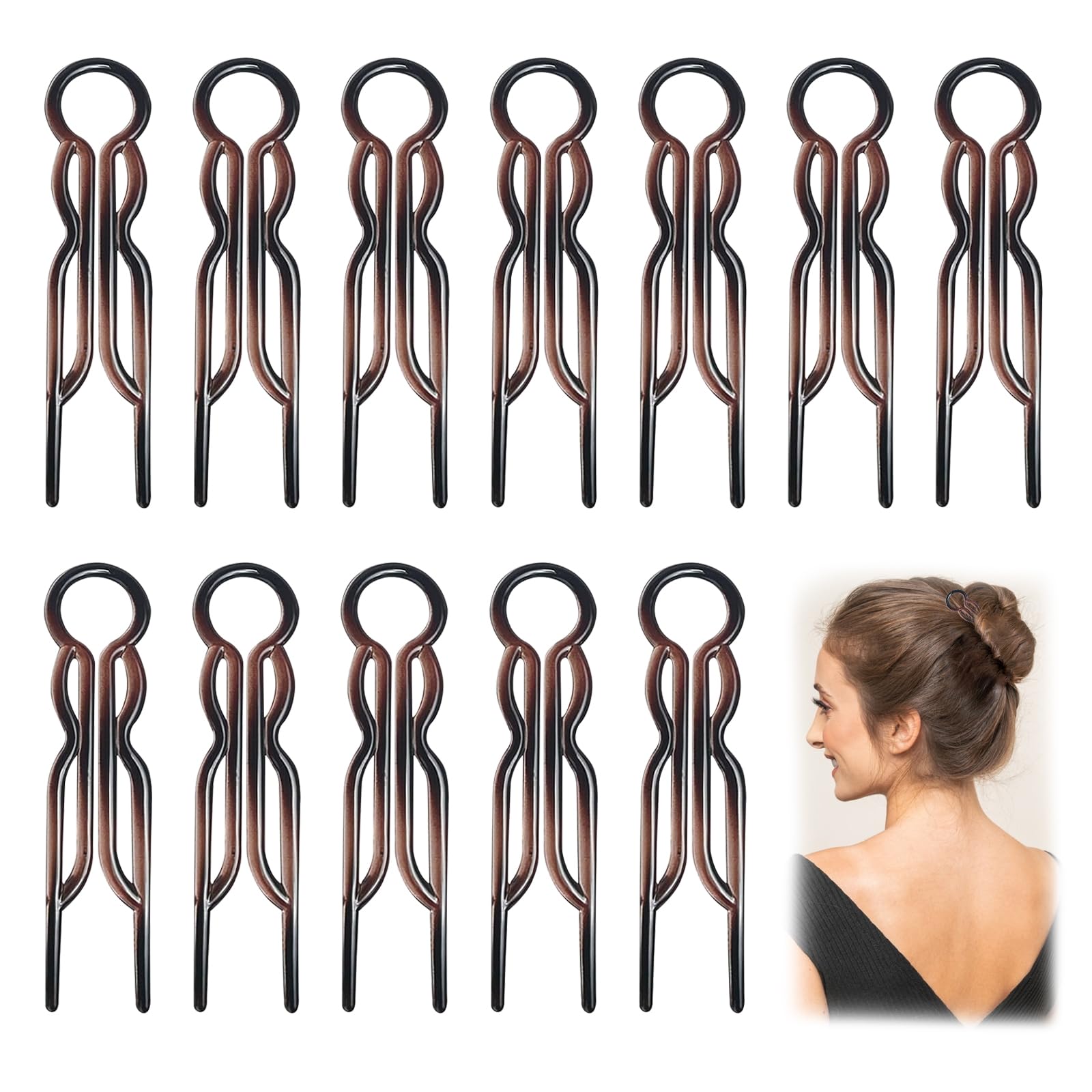 Magic Hair Pins 12 PCS French Hair Fork Lightweight Hair Pins Long-Lasting Use U Shaped Hairpins Suitable for Long-Haired Women Girls Hairstyles Daily Wear Casual Party Wedding