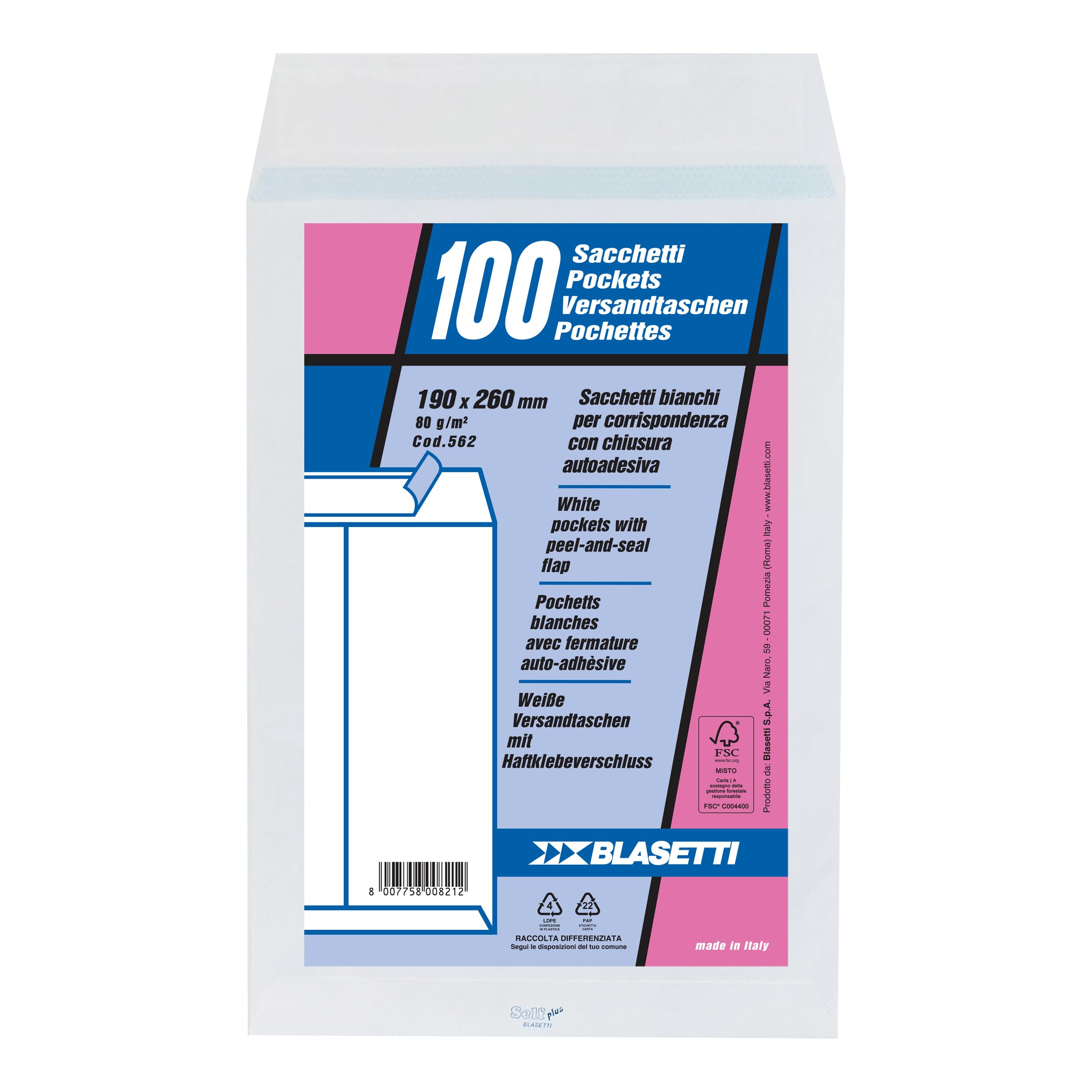 BLASETTI Mailpack Paper – Envelopes (Paper Envelope, White, 190 mm, 26 cm, White)