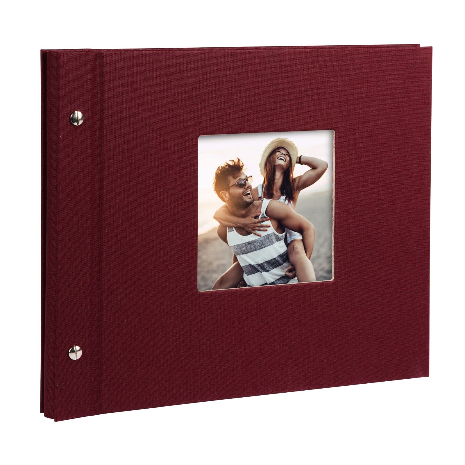 goldbuch Bella Vista 26892 Screw Album with Window Cut-Out 30 x 25 cm Photo Album with 40 White Pages with Parchment Dividers Expandable Album Linen Photo Book Bordeaux