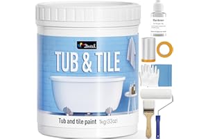 DWIL Tub and Tile Refinishing Kit, Quick-Dry Tile Paint for Wall & Floor, Sink Bathtub Paint for Bathroom, Kitchen, Toilets, Water Based, Semi-Gloss White, 50-55sq.ft, 33oz
