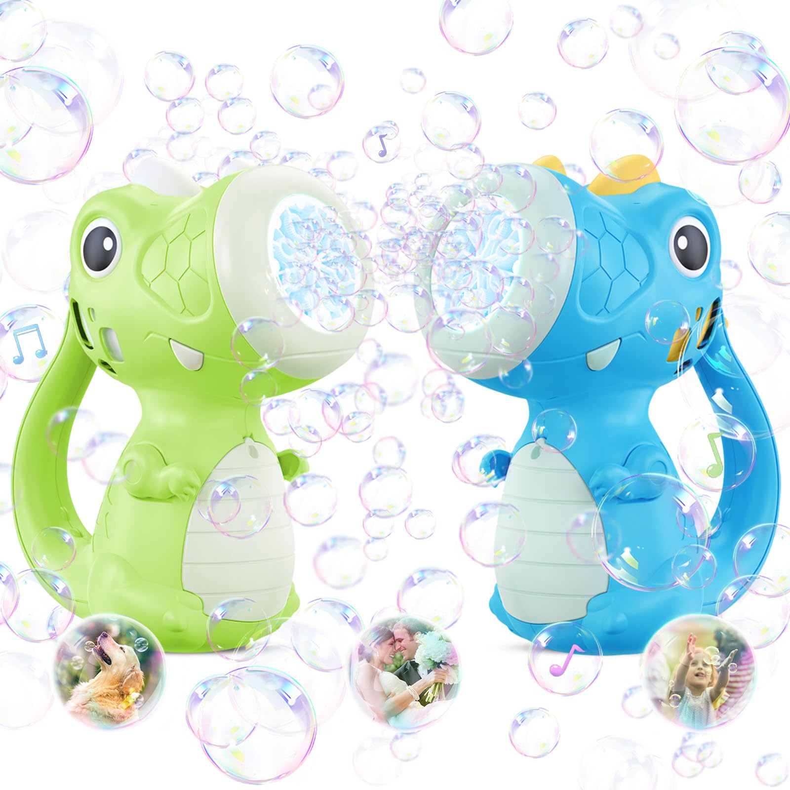 Photo 1 of OSIMILY 2PCS Dinosaur Bubble Machine,Dino Bubble Wand Set for Kids,Musical & Light Up Fun Bubble Gun Blower,Cool Outdoor Dinosaur Toys for Kid,Birthday Gifts for Ages 3-8 Year Boys & Girls(Blue+Green)