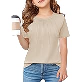Haloumoning Girls Pleated T Shirts Kids Summer Short Sleeve Fashion Tops Tees 5-14 Years