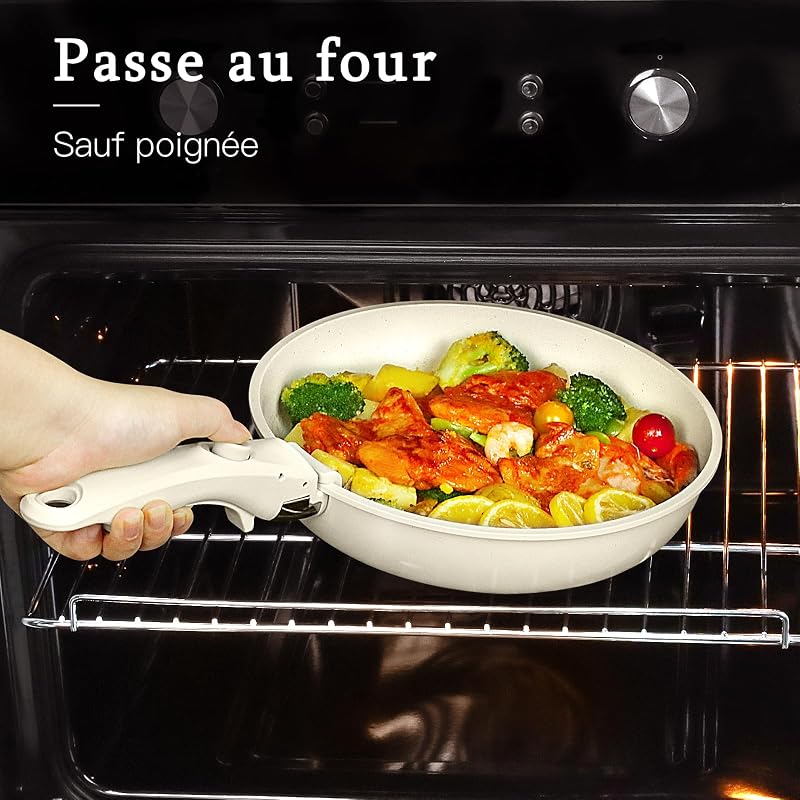 15 PCS Batterie Cuisine en CéRamique AntiadhéSive et Poignee Amovible