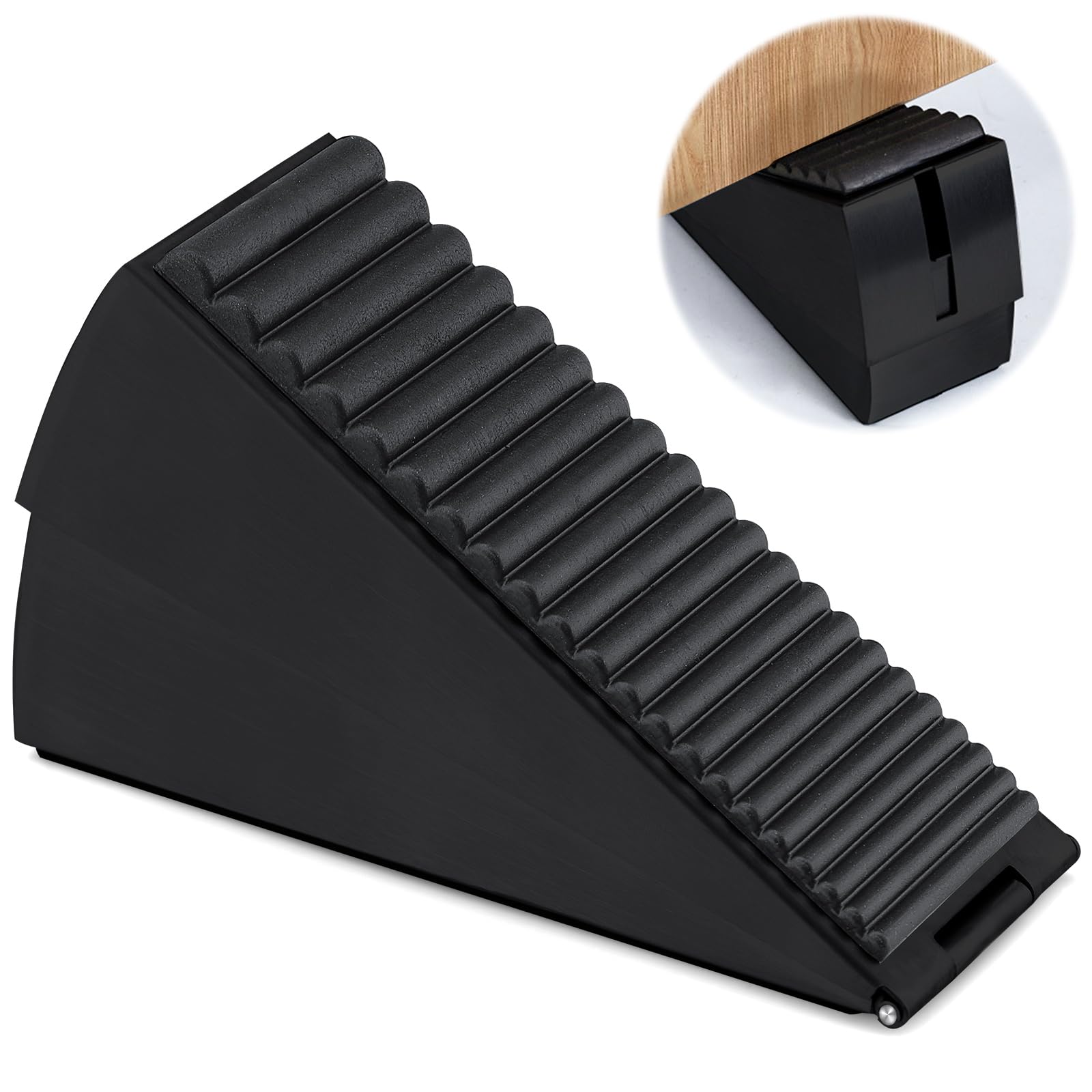 Modixun Large Door Stopper - Heavy Duty Door Stop Wedge Stainless Steel Rubber Door Stoppers for Bottom of Door, 7cm Tall Adjustable Doorstop Suits Any Heavy Door, Black