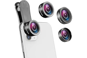 AMIR Criacr Phone Camera Lens, 230° Fisheye Lens, 15X Macro Lens, 0.65X Wide Angle Lens, Clip-On 3 in 1 Cell Phone Lens for Live Video, Compatible with iPhone 12 Pro, 11, XR, Samsung, Other Smartphones