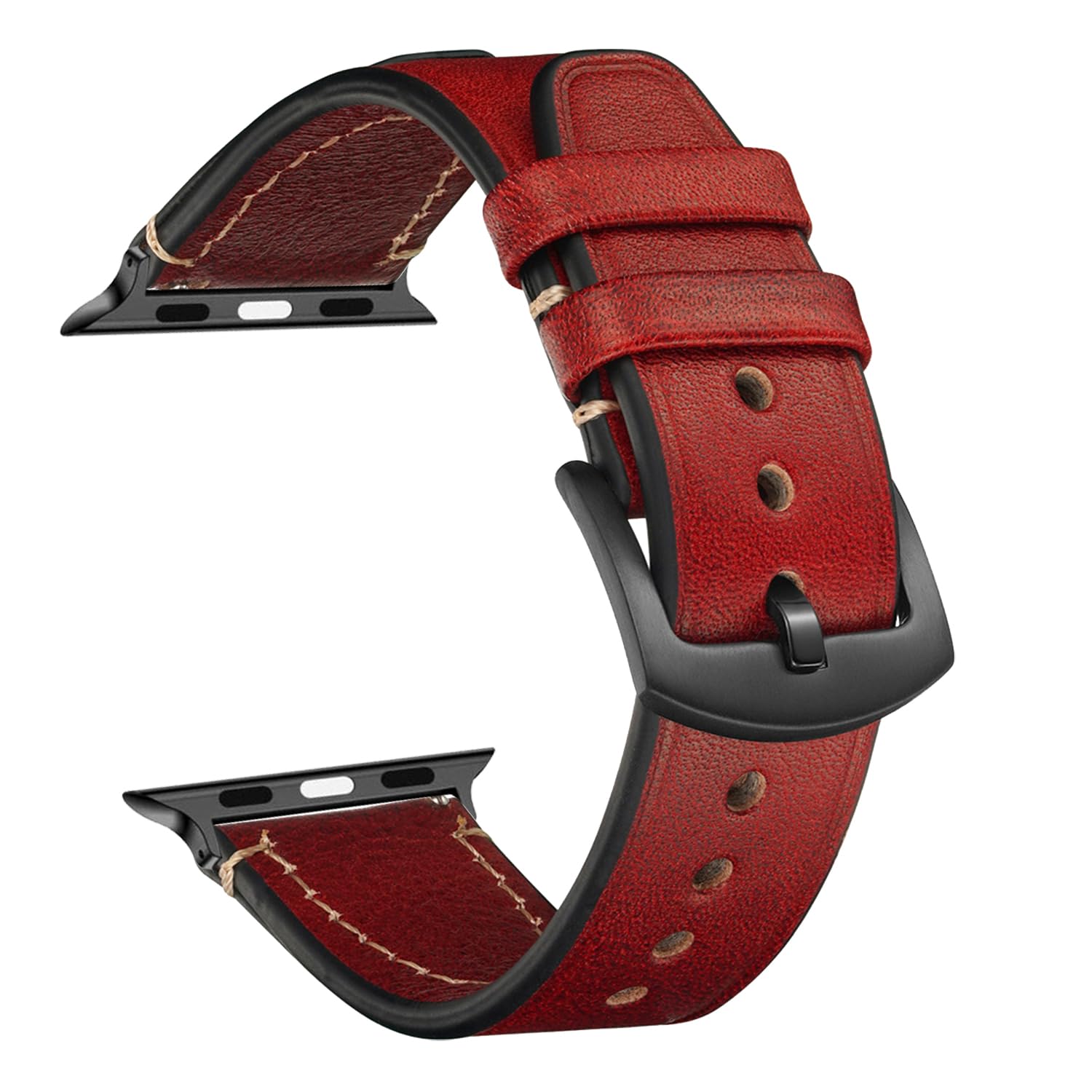 CeiBand Leather Strap for Apple Watch 44 mm/42 mm/45 mm/46 mm/49 mm, Soft and Comfortable Real Leather Bracelet Replacement Watch Band for iWatch SE Ultra Series 11 10 9 8 7 6-1 SE3 - red