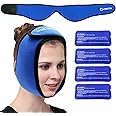 Face Ice Pack Wrap for TMJ, Wisdom Teeth, WORLD-BIO Jaw Wrap with 4 Reusable Hot Cold Therapy Gel Packs for Head, Chin, Oral and Facial Surgery, Pain Relief for Swelling, Injuries, Dental Implants