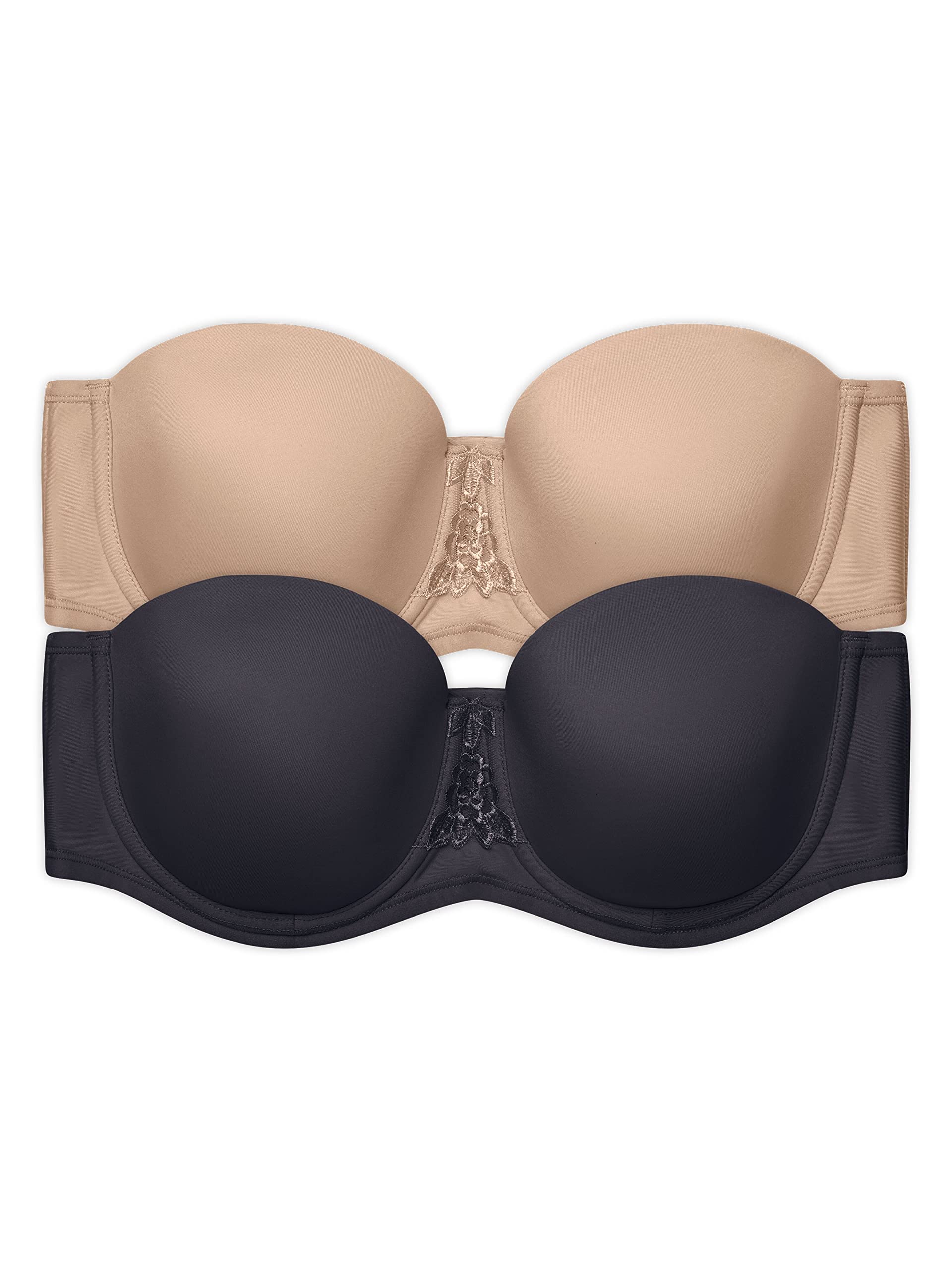 Vanity Fair Women’s Beauty Back Smoothing Strapless Bra, 4-Way Stretch Fabric, Lightly Lined Cups up to H, 2 Pack-Beige/Black, 42DDD