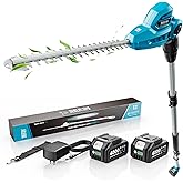 SEESII 20V Pole Hedge Trimmer Cordless, 8.5 FT Reach, Dual 4.0Ah Batteries | 16" Dual-Action Blade, 5/8" Cut Capacity, 135&deg; 6-Position Head, 7-8.5 FT Extension Pole for Tall Hedges, Shoulder Strap