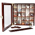SmartyRocks Adjustable Rock Display Case - Rock Collection Box with Fabric Bed for Mineral Display - Dark-Finish Shadow Box with Shelves for Crystal Storage
