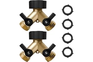 ENNSOO Garden Hose Splitter 2 Way, Y Connector Brass Garden Hose Splitter, Outdoor Valve Hose Adapter with 2 Extra Rubber Washers, Heavy Duty Brass Connector Tap Splitter, Hose Spigot, 2 Pack