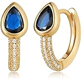 MEVECCO Gold Huggie Hoop Earrings 18K Gold Plated Blue CZ Hoop Earrings Minimalist Handmade Earrings for Women