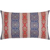pillowerus Kilim Throw Pillow Covers Red and Blue - 14 x 24 Inches Decorative Lumbar Pillows, Retro Room Decor for Couch, Bohemian Outdoor Case for Window Seat, Ethnic Shams, Aztec, Patio, Porch