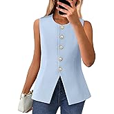 BTFBM Summer Sleeveless Blazer Vest For Women Dressy Button Down Round Neck Business Casual Outfits Work Suit Vests Tops