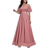 Miusol Women's Elegant Sequin Lace Butterfly Sleeve Formal Evening Maxi Dress