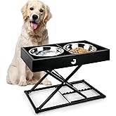 Taglory Metal Elevated Dog Bowls Stand for Large Breeds, 9 Height-Adjustable Raised Dog Bowl with 2 Stainless Steel Bowls(6 Cup), Anti-Slip Pads, 9" to 17.5", Black