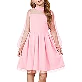 Arshiner Girls Dresses Contrast Mesh Puff Long Sleeve Mock Neck Formal Party A Line Short Tulle Dress
