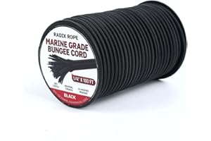 RADIX ROPE Marine Grade Bungee Cords Heavy Duty Outdoor - Bungee Cord Roll - 100% Stretch Elastic Cord and Absorbent Bungee Shock Cord for Kayak Deck, Camping, Crafting (1/4" x 100ft)